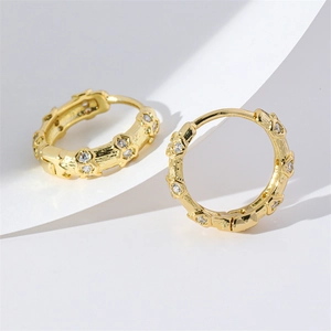 Minimalist 18K gold plated hoop earrings with round cubic zirconia inlays