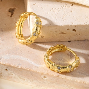 18K Gold Plated Copper Geometric Huggie Hoop Earrings With Zirconia Inlaid 925 Sterling Silver Post For Women Jewelry