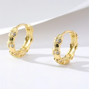 18K gold plated irregular geometric hoop earrings with zircon and honeycomb texture
