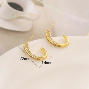Elegant gold S925 silver C-shaped stud earrings with micro-set cubic zirconia stones