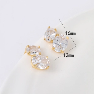 Elegant gold-plated double zircon drop earrings with minimalist four-prong setting