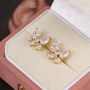 Sparkling butterfly stud earrings with crystal cubic zirconia in gold plated finish