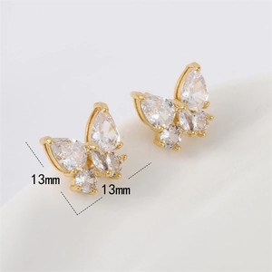 Sparkling crystal butterfly stud earrings in gold plated finish for elegant women
