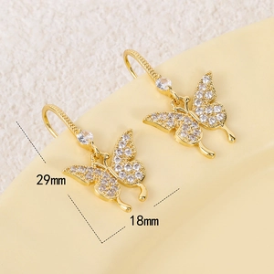 Orecchini a farfalla in oro 18 carati con zirconi, misura 29mm x 18mm, ganci eleganti