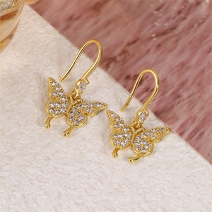 Orecchini a Goccia a Farfalla in Rame con Zirconia Placcati in Oro 18K Eleganti Orecchini a Cerchio Minimalisti da Donna Gioielli