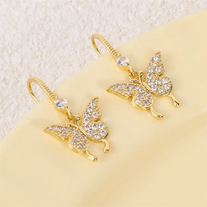 Eleganti orecchini a farfalla in rame placcato oro 18K con cristalli di zircone