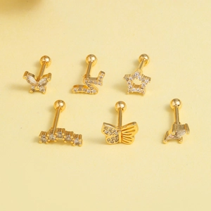 Stainless Steel Helix Stud Earrings Gold Plated Zircon Cartilage Piercing Butterfly Star Geometric Screw Ball Back Earring For Women Jewelry