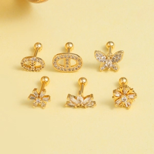 Edelstahl Stift Kupfer Zirkonia Schmetterling Blume Schneeflocke Knorpel Ohrstecker Für Damen Piercing Schmuck