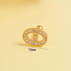 Polierte goldene 10-mm-Ohrstecker im Pig-Nose-Design mit funkelnden Zirkonia-Steinen