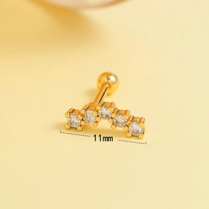 11mm curved stainless steel ear cartilage stud with 5 graduated white cubic zirconia crystals