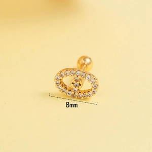 Goldener Schmetterling Ohrknorpelstecker mit Zirkonia und Schraubverschluss 8mm