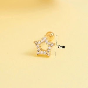 7mm gold stainless steel star stud earring featuring white zircon pavé and screw ball back