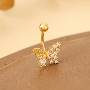 Piercing de nombril papillon doré avec zircons brillants et design filigrane creux