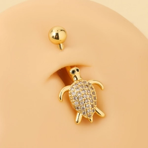 Piercing de Nombril Tortue de Mer Or Tige en Acier Inoxydable Micro Incrusté Zirconia Bijoux de Corps pour Femme