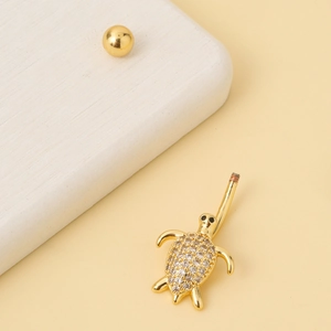 Piercing de nombril tortue dorée serti de cristaux brillants avec barre courbée