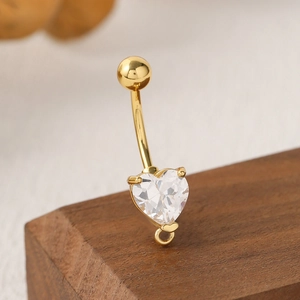 Piercing de nombril doré avec zircon en forme de cœur et boucle de suspension DIY