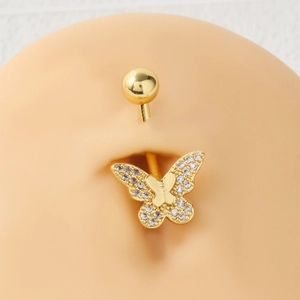 Piercing de Nombril Papillon en Acier Inoxydable Avec Zirconia Incrusté Plaqué Or Bijoux de Corps pour Femmes Anneau de Nombril