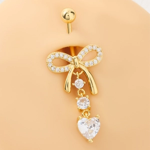 Butterfly Heart Zirconia Dangle Belly Button Ring Gold Plated Stainless Steel Navel Piercing Jewelry For Women Body Jewelry