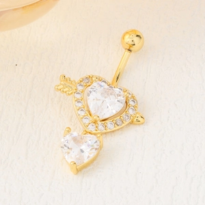 Gold Plated Stainless Steel Heart Belly Ring With Zirconia Cupid Arrow Design Navel Piercing Jewelry For Women Party Decor