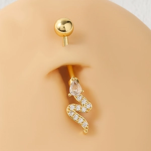 Snake Shaped Belly Button Ring Gold Plated Stainless Steel Navel Piercing Jewelry Copper Inlaid Zircon Body Jewelry For Women Fashion