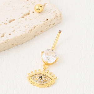 Piercing de nombril œil protecteur doré 1,2mm avec zircone et barre en acier inoxydable