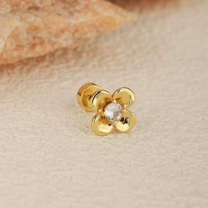 Golden flower helix piercing with center zircon and round flat back screw ball