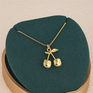 18K Gold Plated Stainless Steel Cherry Pendant Necklace For Women Fashion Dainty Fruit Box Chain Necklaces Jewelry Gift