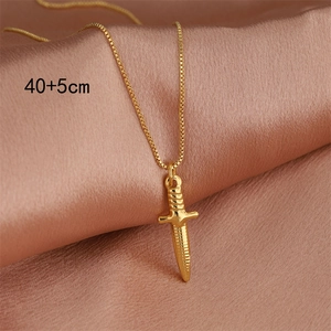 Minimalist gold stainless steel dagger cross necklace with 40+5cm box chain for women