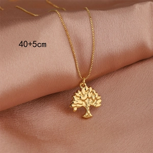 18K gold tree of life necklace on rose gold silk background with 40+5cm chain length