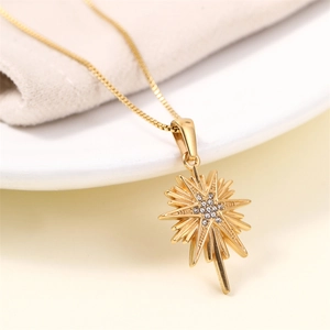 Elegant 18K gold-plated stainless steel starburst necklace with sparkling zircon crystals