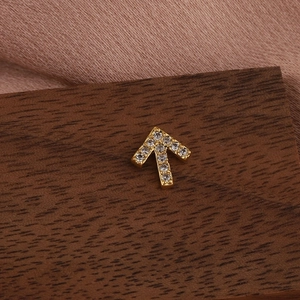 Macro detail of a golden arrow cartilage stud earring with cubic zirconia stones