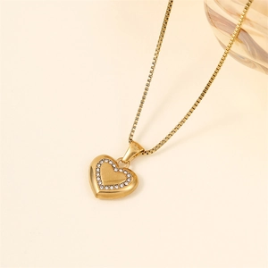 18k vergulde roestvrijstalen hart hanger ketting met strass steentjes en box ketting