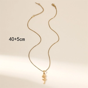 Collier minimaliste avec pendentif rose dorée pour femme en acier inoxydable, chaîne 40+5cm