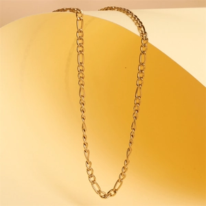 Detailed view of the 18K gold plated Figaro chain necklace with classic polished link design