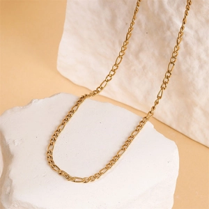 Hip Hop Stainless Steel Figaro Link Chain Necklace For Women Minimalist 18K Gold Plated Figaro Chain Jewelry Gift