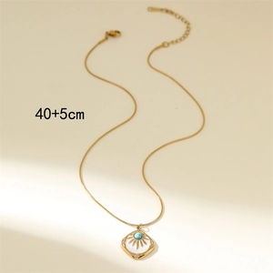 Collier soleil doré avec pendentif turquoise sur chaîne maille serpent, 40+5cm