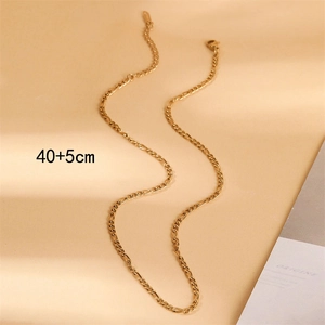 Polished 18K gold Figaro chain necklace for women, stainless steel 40+5cm jewelry