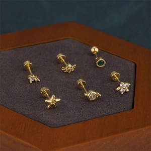 18K Gold Plated Copper Zirconia Stud Earrings With Stainless Steel Post Geometric Star Flower Ear Piercing Jewelry For Women