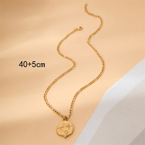 Golden sun and star embossed pendant on Figaro chain necklace with 40+5cm length