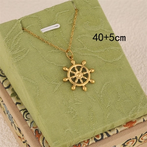 18K gold plated stainless steel nautical ship wheel pendant necklace with adjustable chain