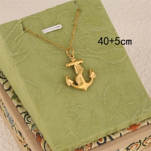 Golden anchor pendant necklace in stainless steel with 40+5cm adjustable chain length
