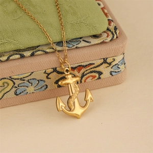 Women Stainless Steel Anchor Pendant Necklace Gold Plated Nautical Rope Detail Clavicle Cross Chain Fashion Jewelry Gift