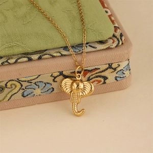 3D 18K gold-plated stainless steel elephant pendant necklace with a detailed trunk and cross chain