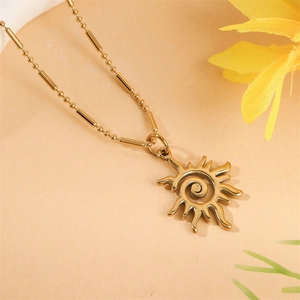 Gold Sonnenanhänger Halskette Edelstahl Spiraldesign Charme Bambus Gliederkette Minimalistischer Schmuck Für Damen Herren