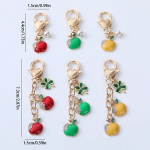 Kreativer Apfel Schlüsselanhänger mit Strasssteinen und Goldlegierung für Taschen
