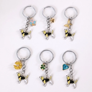 Cartoon Foxhound Dog Keychain Zinc Alloy Enamel Animal Puppy Bag Charm Heart Star Clover Flower Pendant Keyring Jewelry Gift For Women