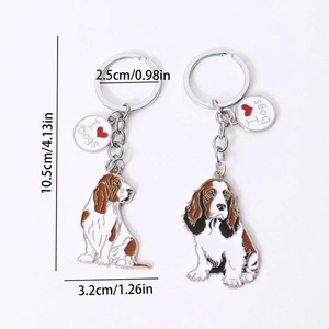 Coppia di portachiavi in metallo smaltato a forma di cane con ciondolo I love Dogs