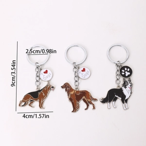 Porte-clés chien dessin animé avec motifs Berger Allemand et Border Collie et charms en métal