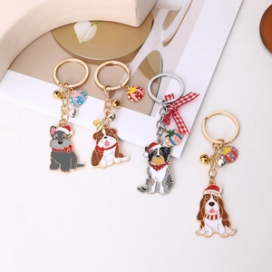 Weihnachten Süße Hund Schlüsselanhänger Cartoon Zinklegierung Anhänger Emaille Tropföl Tier Keyring Geschenk Für Damen Tasche