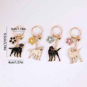 Set van vier kleurrijke Labrador honden sleutelhangers met bloemen en hartjes